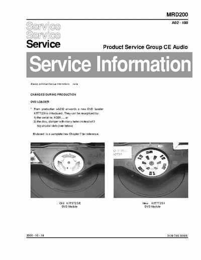 Philips MRD200 Service Information Prod. Serv. Group CE Audio A02-180 (2000-10-14) - pag. 9